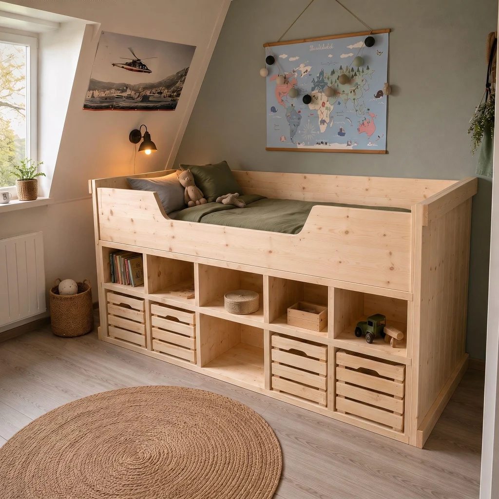 Kajuitbed Max naturel met opbergbakken