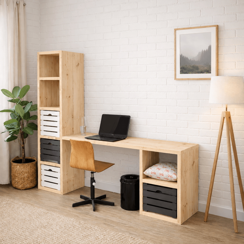 bureau kas met opberg, naturel