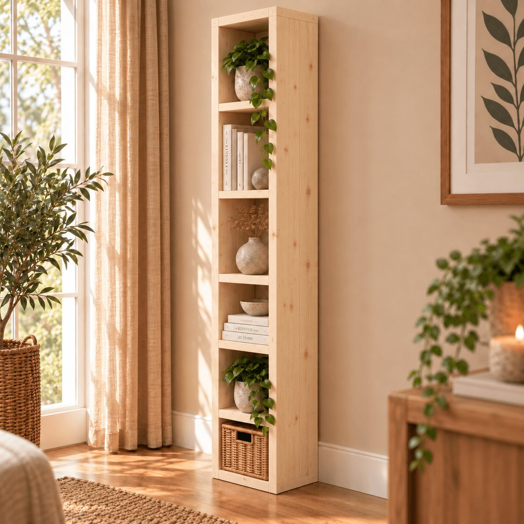 Houten boeken-opbergkast small zijaanzicht naturel.webp