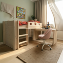 Houten halfhoogslaper Mischa met buro verouderd.webp