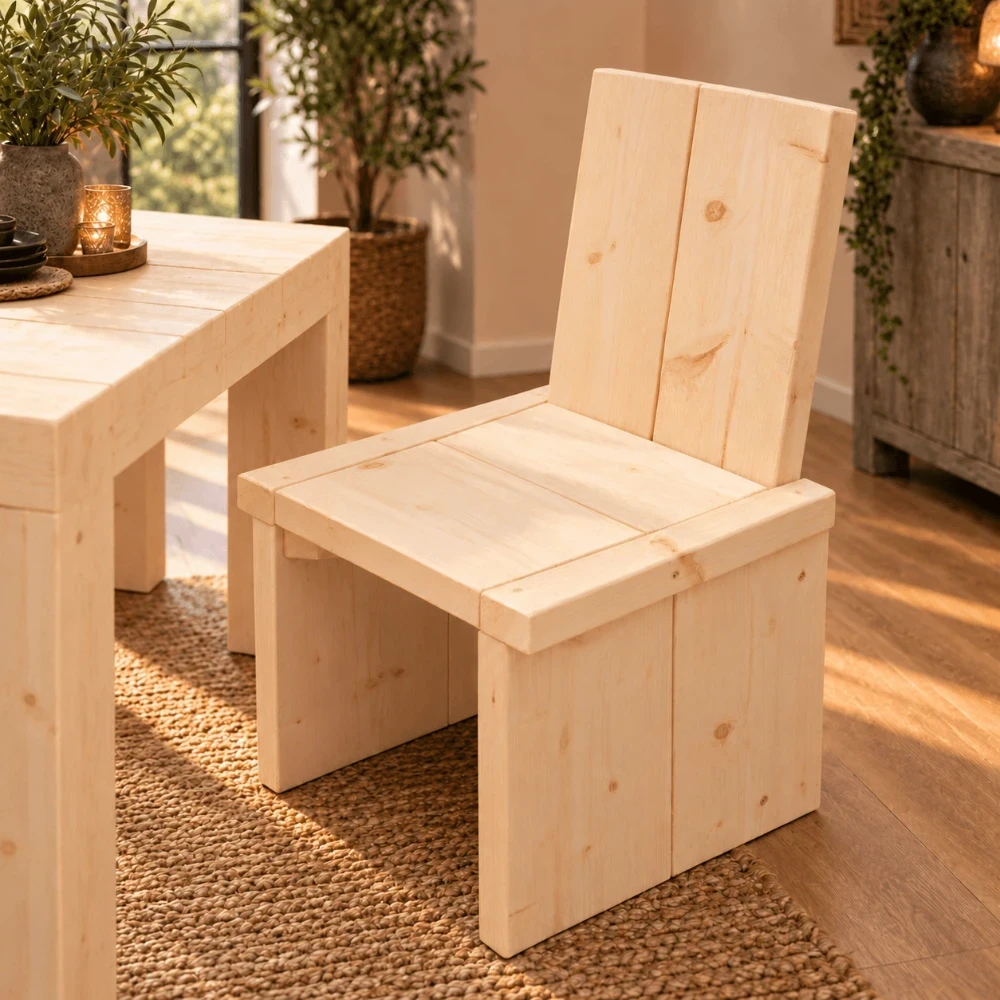 Houten kinderspeeltafel Finn  met krukje Levi - naturel.webp