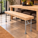 Houten zitbank vintage naturel- verzinkt staal.webp
