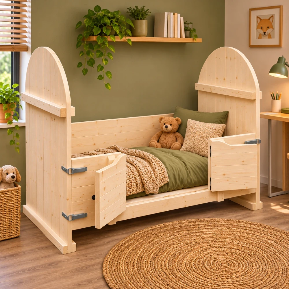 Peuterbed Ruby 70x150 cm – Massief Hout Inclusief Matras en Lattenbodem deurtjes.webp