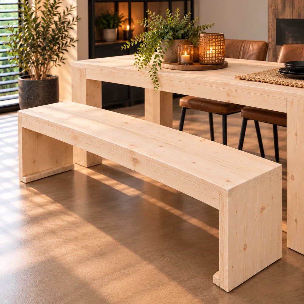 Houten Eetkamerbank Maud (Naturel onbehandeld, 160x40x46cm)