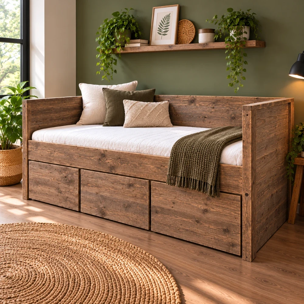Houten Bedbank Maaike (Naturel hout, Geen greep, Geen uitvalbeveiliging, Geen lattenbodem, Geen matras)