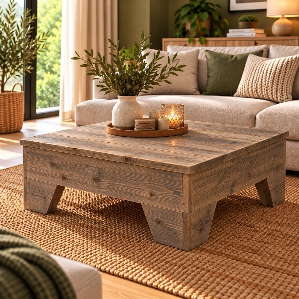 Houten Salontafel Gerrit (60 x 60 x 43cm, Naturel onbehandeld)