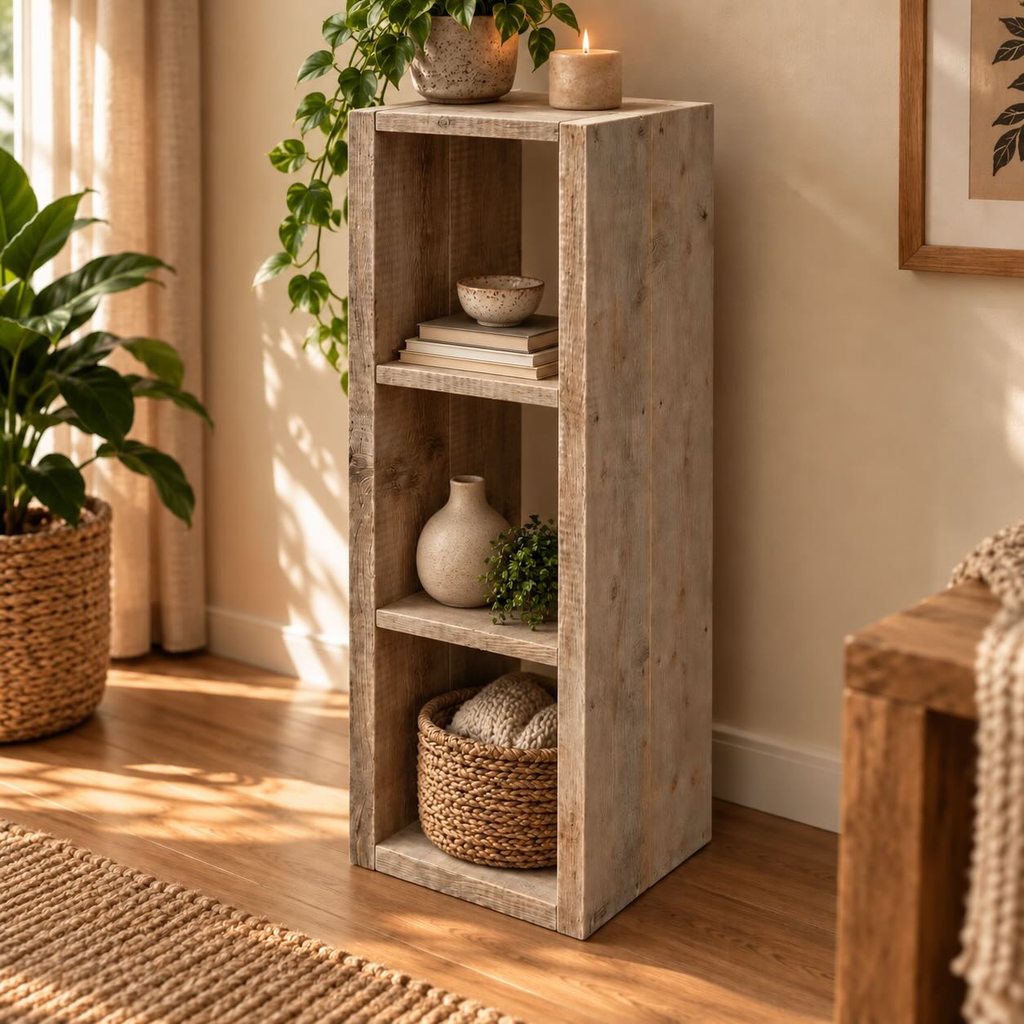 Houten vakkenkast Three (Naturel onbehandeld, 3 vaks - 112x40x39 cm (LxBXD), Verticaal)